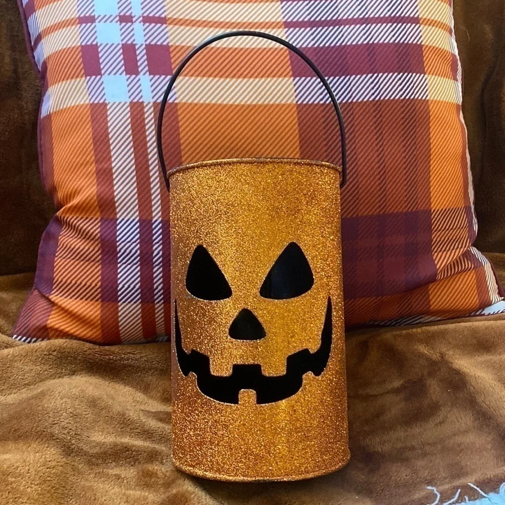 NWT METAL OBLONG SPARKLY JACK O LANTERN BUCKET